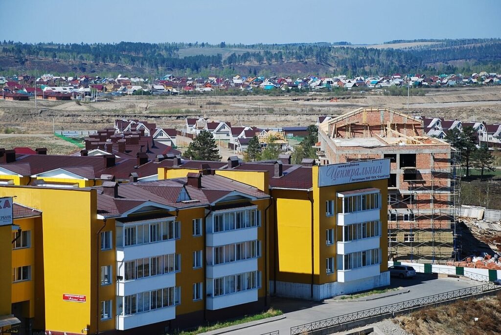 Apartment buildings and houses in Shelekhov, Irkutsk Oblast, Russia